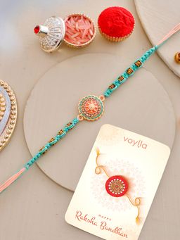 Voylla - Design Beaded Thread Rakhi with Roli Chawal & Card for Brother (Set of 3)