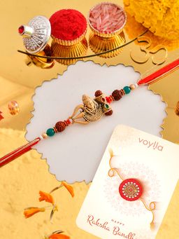 Voylla - Lord Shiva Motif Rakhi with Roli Chawal & Card for Brother (Set of 3)