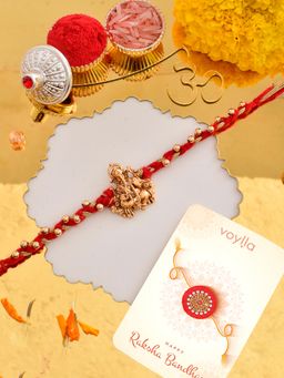 Voylla - Lord Ganesha Red Thread Rakhi with Roli Chawal and Card for Brother (Set of 3)