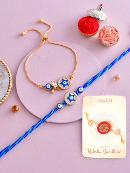 Voylla - Evil Eye Bhaiya Bhabhi Rakhi Bracelet with Roli Chawal & Card (Set of 4)