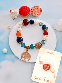Voylla - Colourful Beads Bracelet Rakhi with Roli Chawal and Card for Sister (Set of 3)
