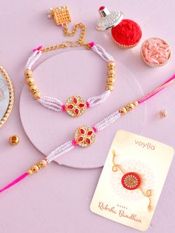 Voylla - Pearls & Beads Bhaiya Bhabhi Bracelet with Roli Chawal & Card (Set of 4)