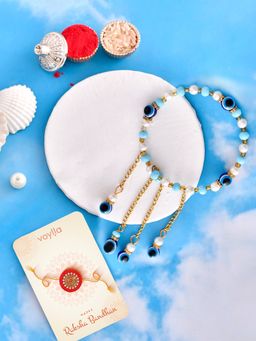 Voylla - Beads & Pearls Tassels Rakhi with Roli Chawal and Card for Sister (Set of 3)