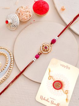 Voylla - Pearls and Beads Rakhi with Roli Chawal and Card for Brother (Set of 3)