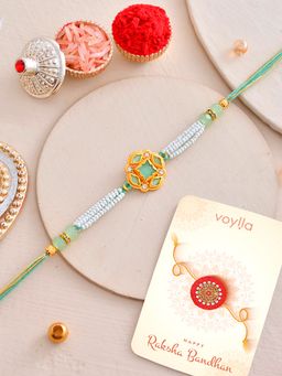 Voylla - Pearls & Beads Rakhi with Roli Chawal and Card for Brother (Set of 3)