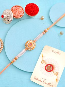 Voylla - Pearls and Gems Rakhi with Roli Chawal and Card for Brother (Set of 3)