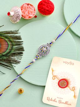 Voylla - Enamelled Thread Rakhi with Roli Chawal and Card for Brother (Set of 3)