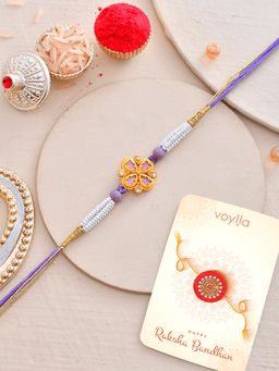 Voylla - Purple Beads Pearls Floral Rakhi with Roli Chawal and Card for Brother (Set of 3)