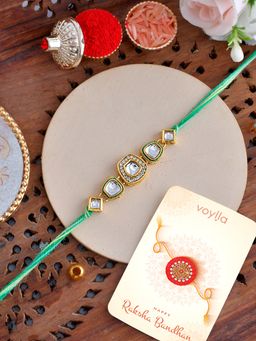 Voylla - Motif Faux Kundan Thread Rakhi with Roli Chawal and Card for Brother (Set of 3)