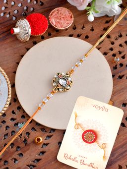 Voylla - Beaded Faux Kundan Thread Rakhi with Roli Chawal and Card for Brother (Set of 3)