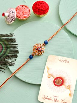 Voylla - Zirconia Gemstones Thread Rakhi with Roli Chawal and Card for Brother (Set of 3)