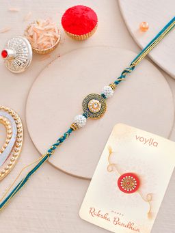 Voylla - Faux Pearls Thread Rakhi with Roli Chawal and Card for Brother (Set of 3)