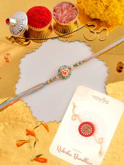 Voylla - Om Beaded Threads Rakhi with Roli Chawal and Card for Brother (Set of 3)