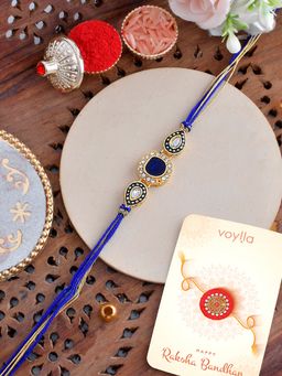 Voylla - Faux Kundan Gems Thread Rakhi with Roli Chawal and Card for Brother (Set of 3)