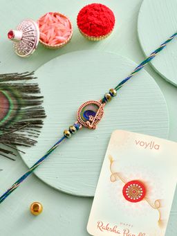Voylla - Divine Krishna Thread Rakhi with Roli Chawal & Card for Brother (Set of 3)