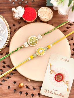 Voylla - Traditional Inspired Lightly Embellished Rakhi with Roli Chawal & Card (Set of 4)