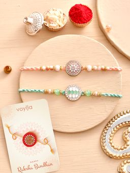 Voylla - Traditional Inspired Lightly Embellished Rakhi with Roli Chawal & Card (Set of 4)