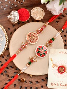 Voylla - Traditional Inspired Lightly Embellished Rakhi with Roli Chawal & Card (Set of 4)
