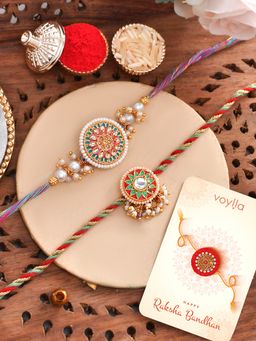 Voylla - Colourful & Embellished Rakhi with Roli Chawal & Card (Set of 4)