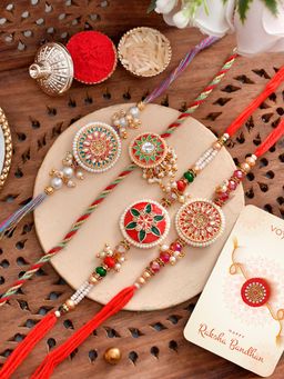 Voylla - Colourful and Embellished Rakhi with Roli Chawal and Card (Set of 6)