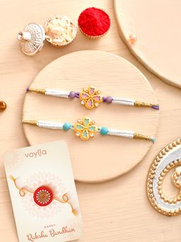 Voylla - Pearls & Gems Traditional Rakhi with Roli Chawal & Card (Set of 4)