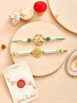Voylla - Pearls & Gems Traditional Rakhi with Roli Chawal & Card (Set of 4)