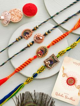 Voylla - Traditional and Divine Motifs Thread Rakhi with Roli Chawal and Card (Set of 6)
