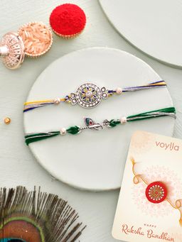 Voylla - Divine Motifs Embellished Thread Rakhi with Roli Chawal & Card (Set of 4)