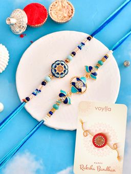 Voylla - Traditional Motifs Thread Rakhi with Roli Chawal & Card (Set of 4)