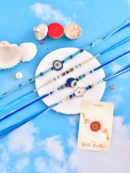 Voylla - Evil Eye Charms Thread Rakhi with Roli Chawal and Card (Set of 6)