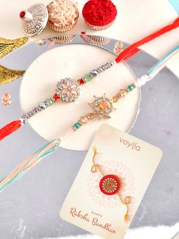 Voylla - Traditional Motifs Thread Rakhi with Roli Chawal & Card (Set of 4)