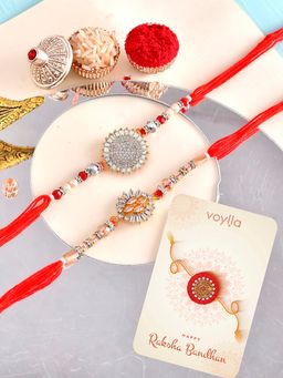 Voylla - Traditional Motifs Thread Rakhi with Roli Chawal & Card (Set of 4)
