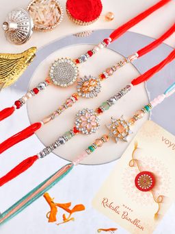 Voylla - Traditional Motifs Studded Thread Rakhi with Roli Chawal and Card (Set of 6)