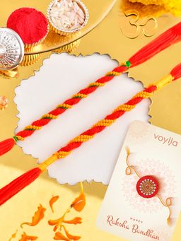 Voylla - Simple Traditional Thread Rakhi with Roli Chawal & Card (Set of 4)