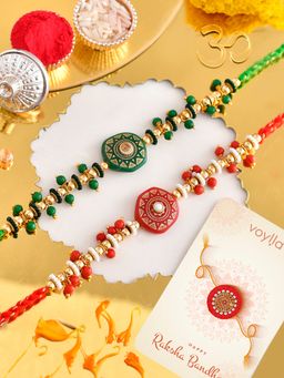 Voylla - Traditional Motifs Thread Rakhi with Roli Chawal & Card (Set of 4)