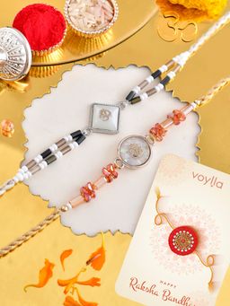 Voylla - Divine Om Thread Rakhi with Roli Chawal & Card (Set of 4)