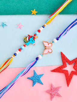Voylla - Butterfly & Unicorn Charm Thread Rakhi for Kids (Set of 2)