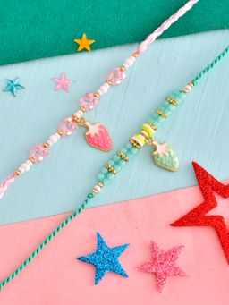 Voylla - Colourful Strawberry Charms Thread Rakhi for Kids (Set of 2)