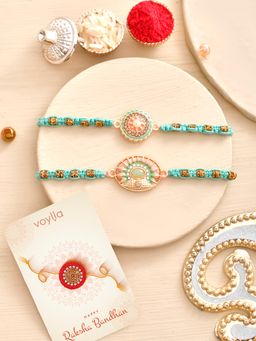 Voylla - Traditional Motifs Thread Rakhi with Roli Chawal & Card (Set of 4)