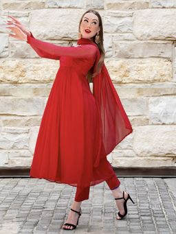 Label Aishwaryrika - Calypso Red Chikankari Anarkali Kurta