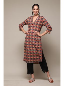 Biba - Maroon Rayon Printed Kurta