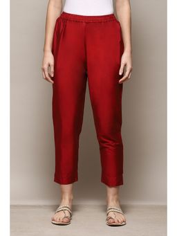 Biba - Dark Red Poly Viscose Yarndyed Ankle Pants