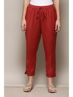 Biba - Rust Viscose Silk Solid Ankle Pants