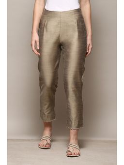 Biba - Beige Polyester Yarndyed Ankle Pants