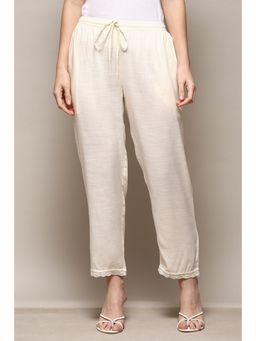 Biba - Off White Rayon Solid Ankle Palazzo