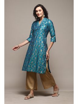 Biba - Teal Viscose Floral Kurta
