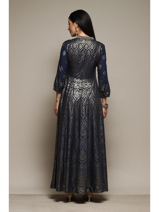 Buy Biba Navy Blue Rayon Flex Embroidery Maxi Dress Online