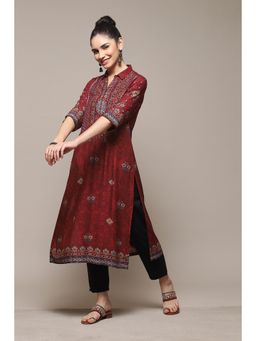 Biba - Red Rayon Printed Kurta