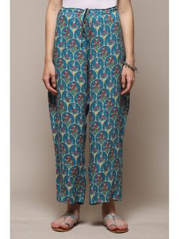 Biba - Teal Viscose Printed Ankle Palazzo