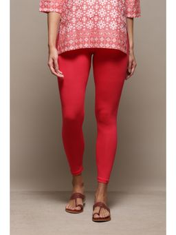Biba - Pink Cotton Solid Ankle Leggings